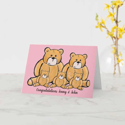 新三つ子の女の子がカードを持つ カード (黄色い花)