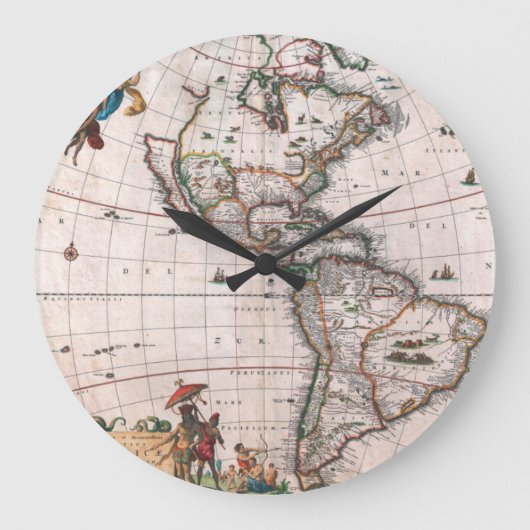 新世界のビッシャー地図 ラージ壁時計 (正面)