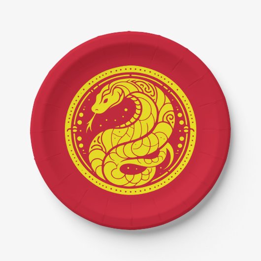 新中国の年の蛇の赤伝統的金ゴールド ペーパープレート (正面)