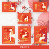 新中国の年の馬2026フラットホリデーカード シーズンカード