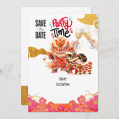 新中国の年パーティーの保存日 招待状 (正面/裏面)