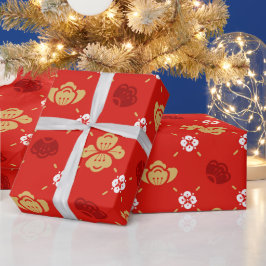 新中国の年花伝統的柄赤 ラッピングペーパー