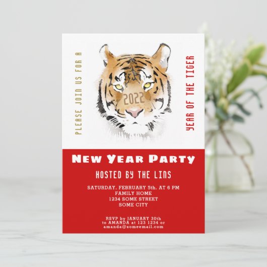 新中国の年2022タイガー水カラーレッドパーティー 招待状 (スタンド正面)