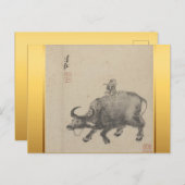 新中国の年Oxの〔占星術の〕十二宮図絵画誕生日HPost シーズンポストカード (正面/裏面)