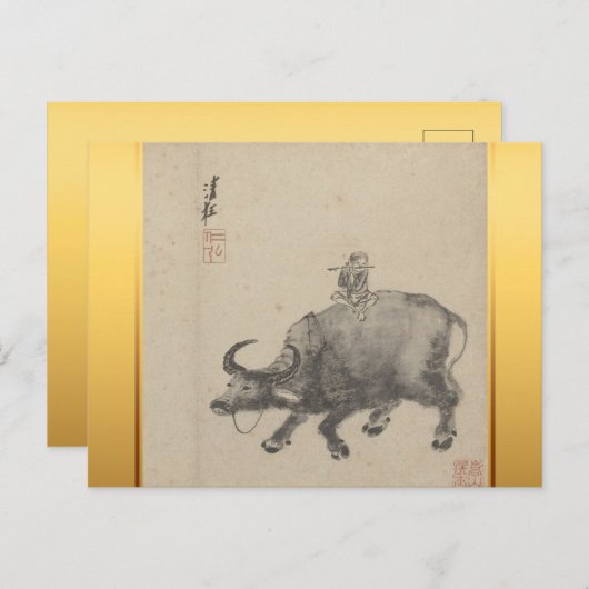 新中国の年Oxの〔占星術の〕十二宮図絵画誕生日HPost シーズンポストカード (正面/裏面)