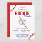 新人の野球1回目の誕生日 招待状 (正面/裏面)