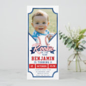 新人ベースボールフォトブルーボーイ1歳の誕生日 招待状 (スタンド正面)