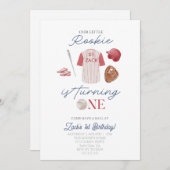 新人ベースボールユニフォーム少年1歳の誕生日 招待状 (正面/裏面)