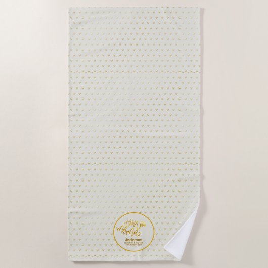 新人及び夫人(氏名・日付)の結婚金ゴールドハート ビーチタオル (正面)