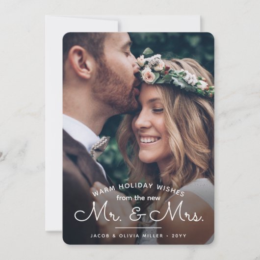 新人夫妻のご要望 – Newlyweds 2枚の写真クリスマス シーズンカード (正面)