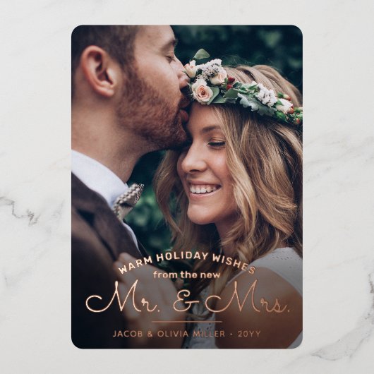 新人夫妻のご要望 – Newlyweds 2枚の写真クリスマス 箔シーズンカード (正面)