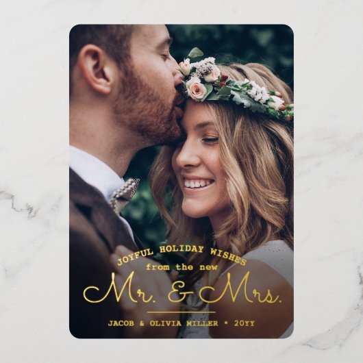 新人夫妻の願い – 2枚の写真結婚クリスマス 箔シーズンカード (正面)