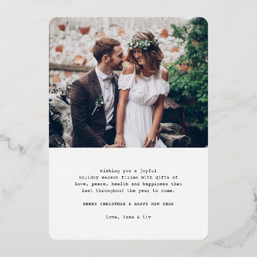 新人夫妻の願い – 2枚の写真結婚クリスマス 箔シーズンカード (裏面)