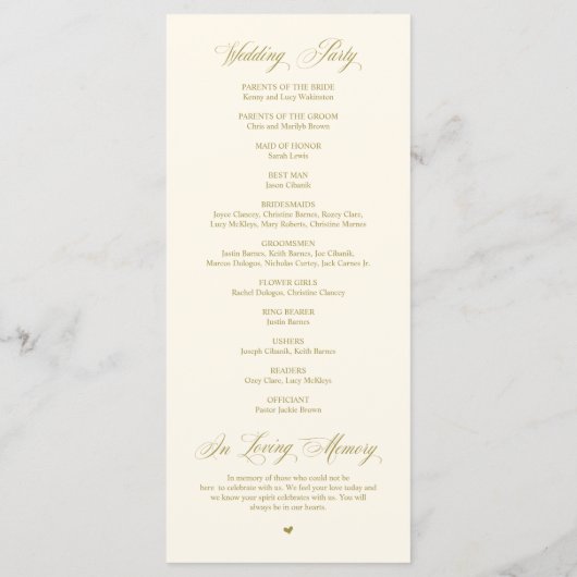 新人夫妻、ヴィンテージ・金ゴールド結婚の儀式 プログラム (裏面)