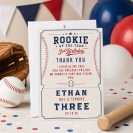 新人王の年の野球の3歳の誕生日パーティー サンキューカード