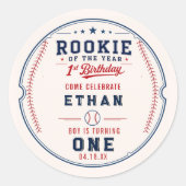 新人王の年の野球チケット 1歳の誕生日 ラウンドシール (正面)