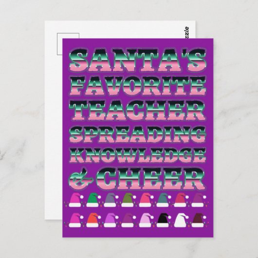新任教師へのプレゼント：クリスマスサンタ帽のタイポグラフィ ポストカード (正面/裏面)