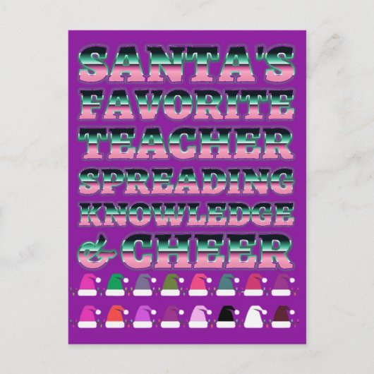新任教師へのプレゼント：クリスマスサンタ帽のタイポグラフィ ポストカード (正面)