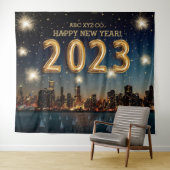 新企業の年 City Fireworksの写真の背景 タペストリー (インサイチュ(横))