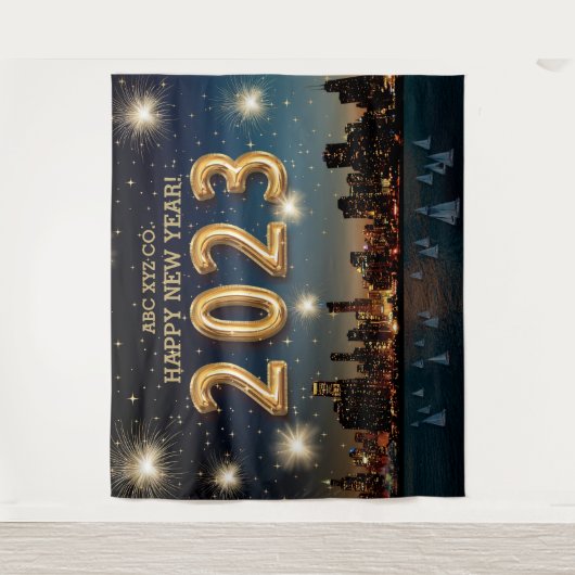 新企業の年 City Fireworksの写真の背景 タペストリー (正面)
