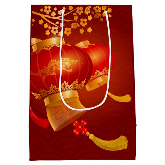 新伝統的年中国のドラゴンランタンMGB ミディアムペーパーバッグ (裏面)