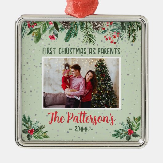 新伝統的親としての初めてのクリスマス メタルオーナメント (正面)