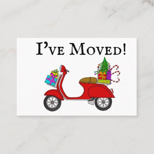 新住所クリスマスプレゼント付き赤レトロスクーター 名刺 (正面)