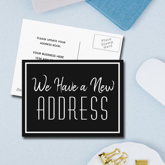 新住所ミニマル白黒事業 案内ポストカード