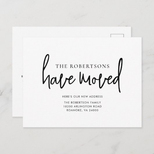 新住所モダン書簡ミニマリスト移動 案内ポストカード (正面/裏面)