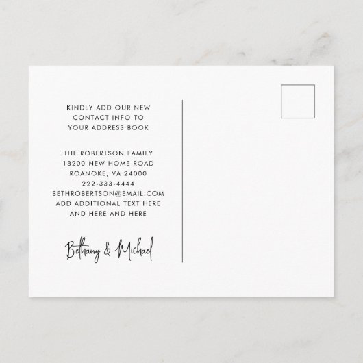 新住所モダン書簡ミニマリスト移動 案内ポストカード (裏面)