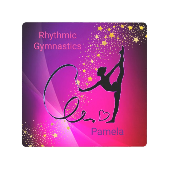 新体操ピンク&パープル金ゴールド星 メタルプリント (正面)