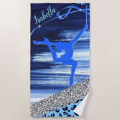 新体操ブルー抽象芸術とシルバーグラム ビーチタオル (正面)