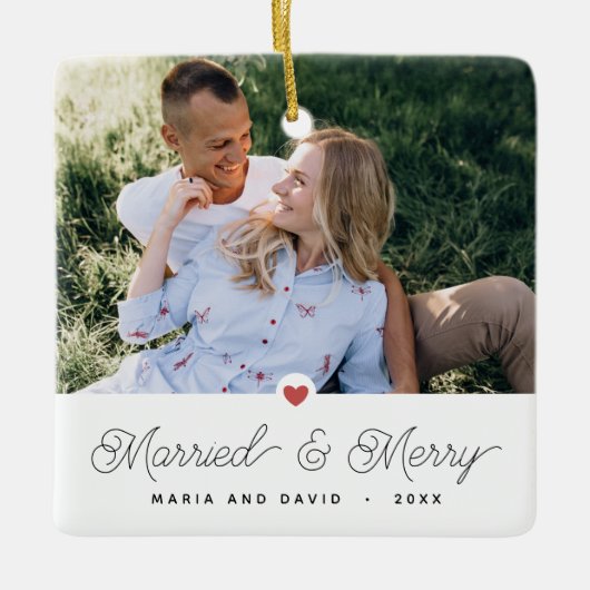 新作結婚した写真とメリー2枚 セラミックオーナメント (正面)