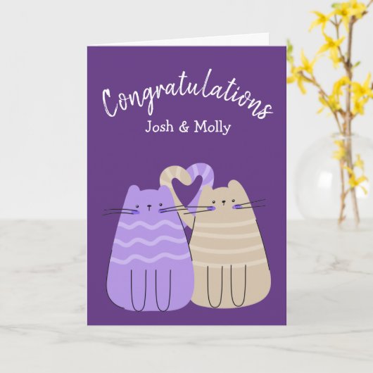 新入生の猫たち、紫おめでとう カード (黄色い花)