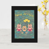 新入荷 - 三つ子2人の女の子と1人の男の子 - 緑 カード (黄色い花)