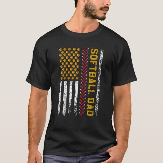 新初パパソフトボールパパアメリカ国旗の砦 Tシャツ (正面)