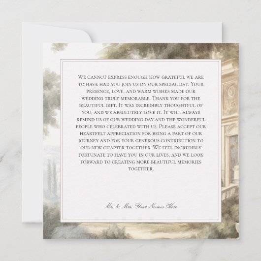 新古典エレガントヴィンテージシ結婚ーン サンキューカード (裏面)