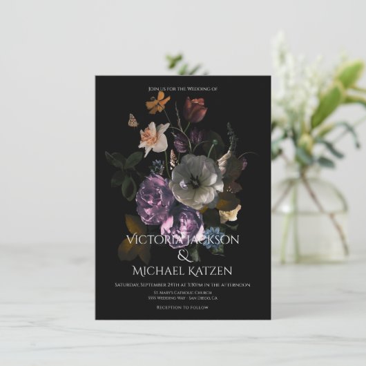 新古典派フローラムーンライトダーク&ムーディ結婚ーズ 招待状 (スタンド正面)