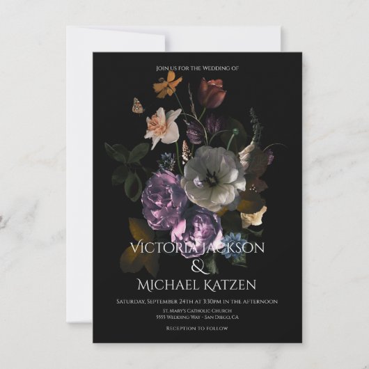 新古典派フローラムーンライトダーク&ムーディ結婚ーズ 招待状 (正面)