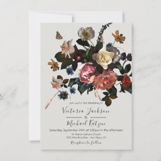 新古典派フローラライト&エアリ結婚ーズ 招待状 (正面)