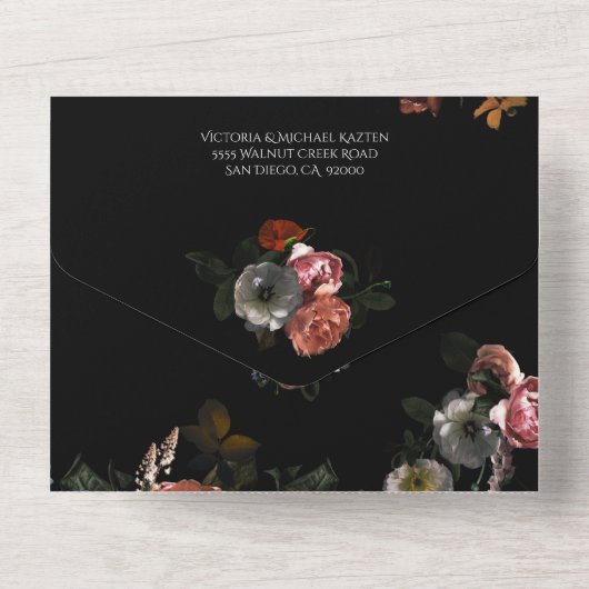 新古典派ムーンライトフローラダーク&ムーデ結婚ィーズ オールインワン招待状 (裏面)