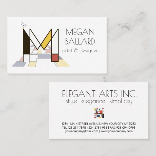 新可塑性スタイルアートモノグラム。文字M 名刺 (正面/裏面)