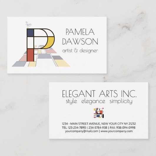 新可塑性スタイルアートモノグラム。文字P 名刺 (正面/裏面)