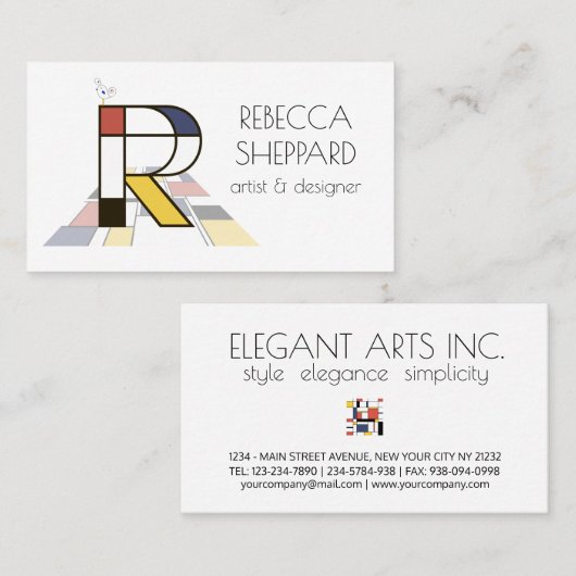 新可塑性スタイルアートモノグラム。文字R 名刺 (正面/裏面)