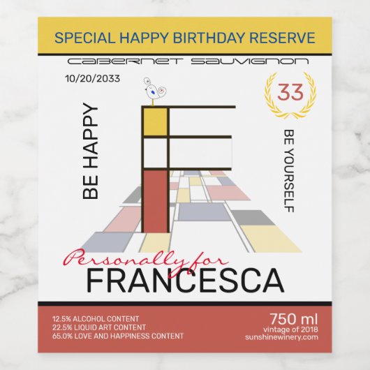 新可塑性抽象芸術アートモノグラム。文字F ワインラベル (シングルラベル)