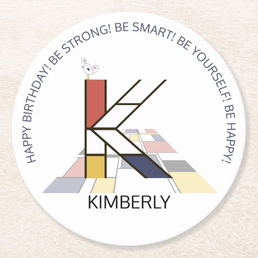 新可塑性芸術カッコいいモノグラム。文字K ラウンドペーパーコースター (正面)