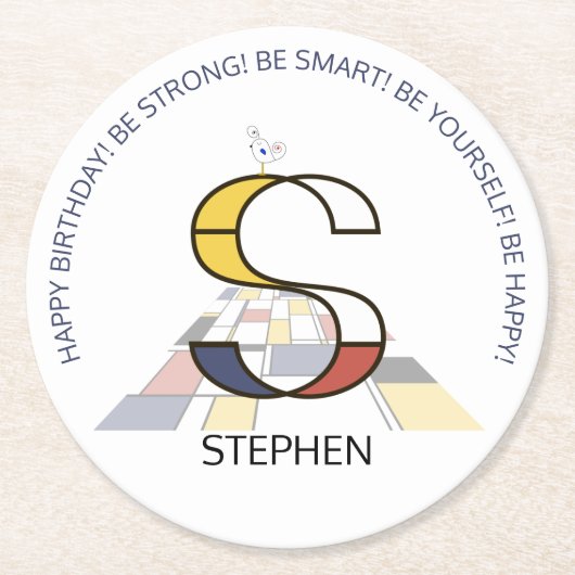 新可塑性芸術カッコいいモノグラム。文字S ラウンドペーパーコースター (正面)