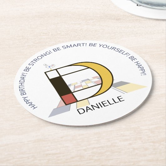 新可塑性芸術クールモノグラム。文字D ラウンドペーパーコースター (アングル)