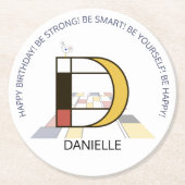 新可塑性芸術クールモノグラム。文字D ラウンドペーパーコースター (正面)