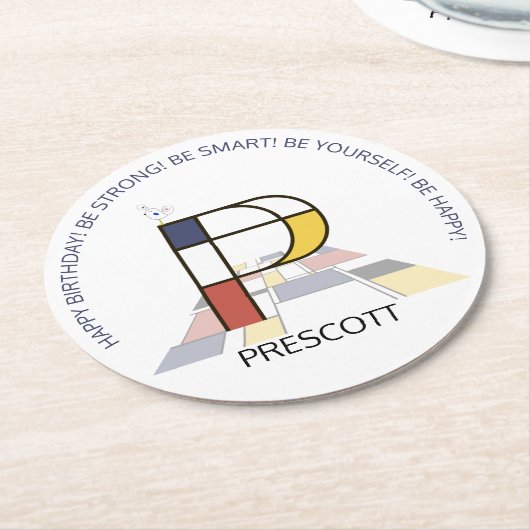 新可塑性芸術クールモノグラム。文字P ラウンドペーパーコースター (アングル)